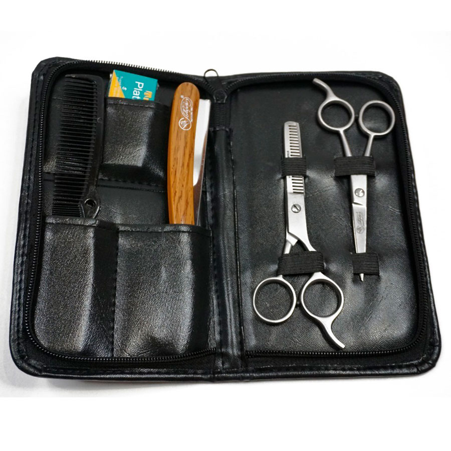 Kit de barberia profesional con tijeras y capa para el cabello pelo nabajas